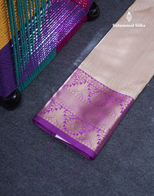 Semi Silk Pattu Pavadai (Light Chocolate) With Purple Blouse 37"