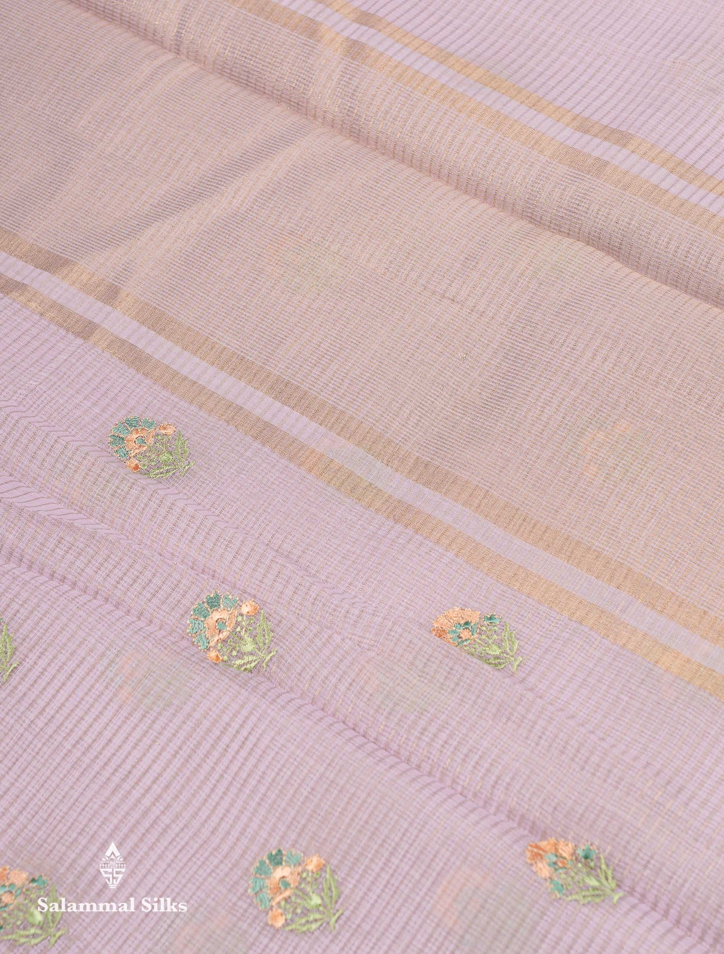 Beautiful Light Lavender Embroidery Floral Design Kota Cotton  Mix Saree With Fancy Border