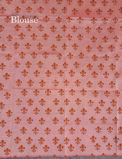 South Cotton Saree - Dark Brown Printed Saree With Contrast Onion Pink Blouse