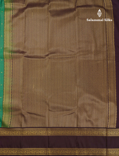Beautiful Manthulir Yellow Checks With Butta Semi Silk Saree With Contrast Dark Brown Traditional Rettapet Border