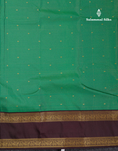 Beautiful Manthulir Yellow Checks With Butta Semi Silk Saree With Contrast Dark Brown Traditional Rettapet Border