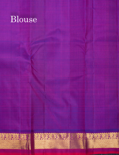 Dual Tone Pinkish Orange Pure Kanjivaram Silk Saree With Contrast Vadamalli Traditional Small Border