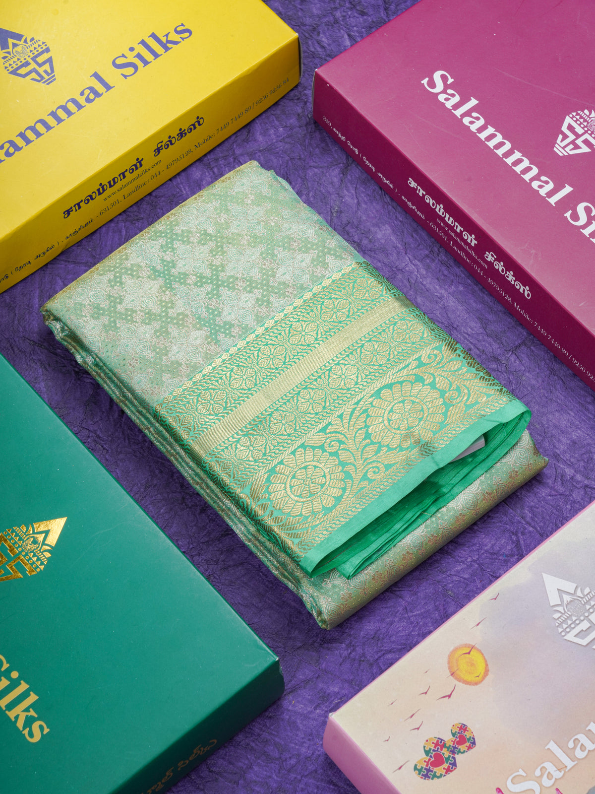 Sea Green Tissue Puremix Silk Saree With Contrast Rexona Green Traditional Border