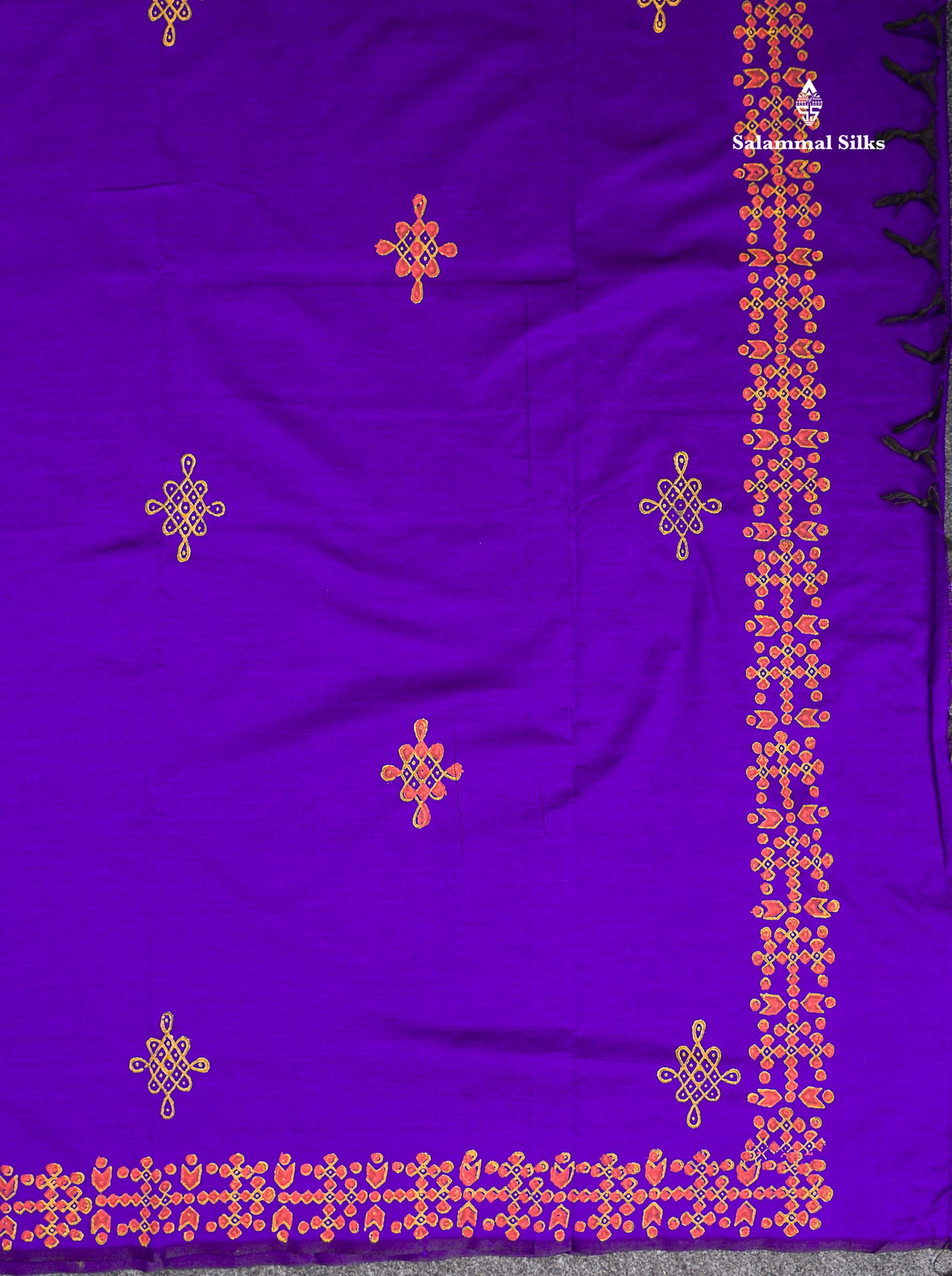 South Cotton Saree - Dual Tone Purple Printed Saree With Contrast Mustard Yellow Blouse