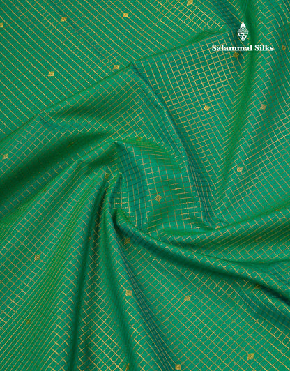 Beautiful Manthulir Yellow Checks With Butta Semi Silk Saree With Contrast Dark Brown Traditional Rettapet Border
