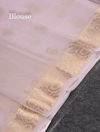 Beautiful Light Lavender Embroidery Floral Design Kota Cotton  Mix Saree With Fancy Border