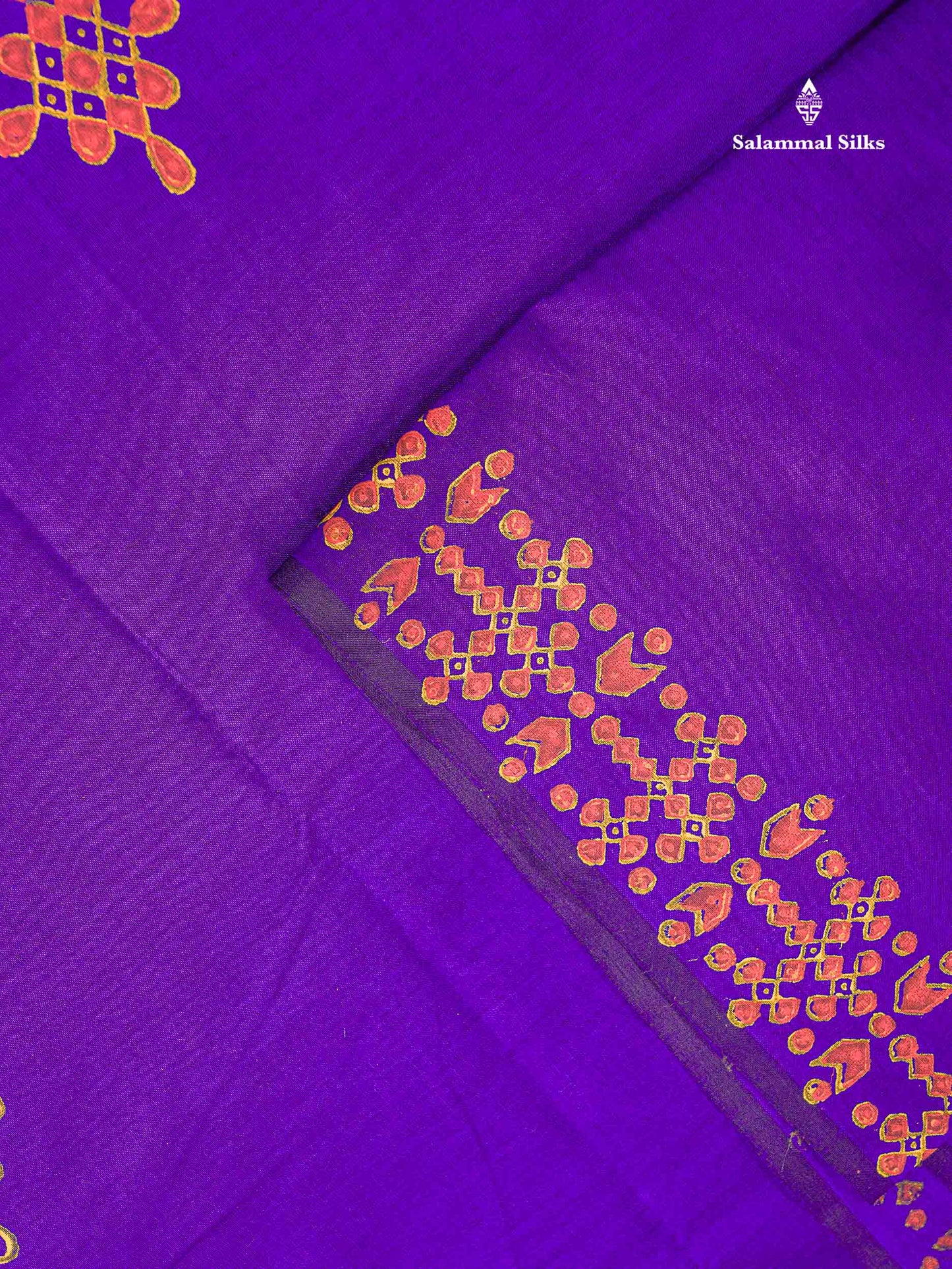 South Cotton Saree - Dual Tone Purple Printed Saree With Contrast Mustard Yellow Blouse