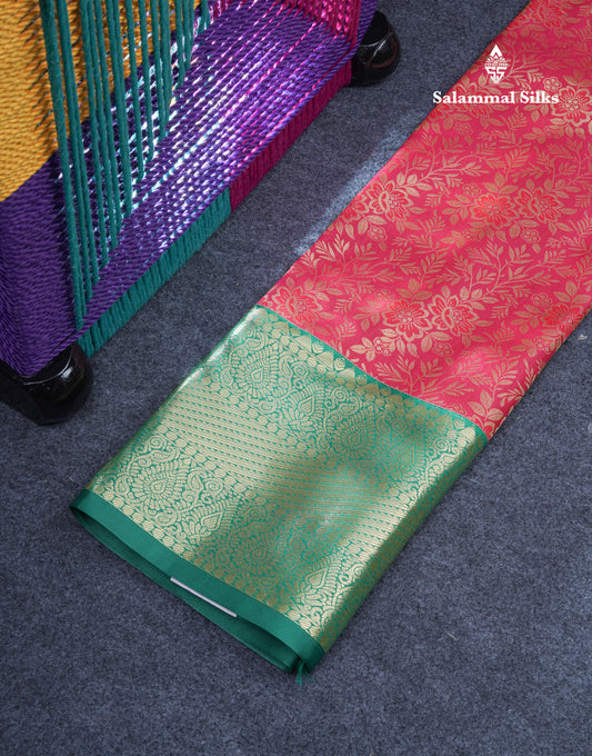 Semi Silk Pattu Pavadai (Reddish Pink) With Bottle Green Blouse 37"