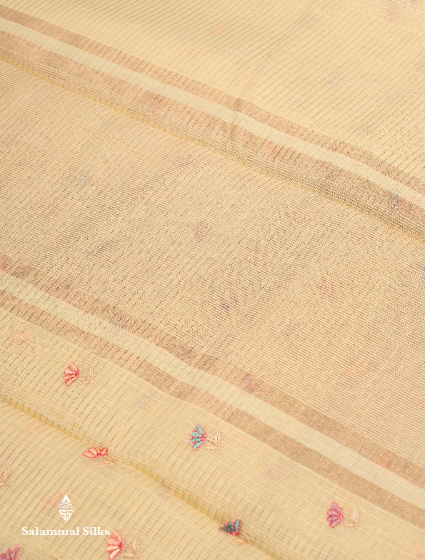 Beautiful Lavender Embroidery Floral Design Kota Cotton  Mix Saree With Fancy Border