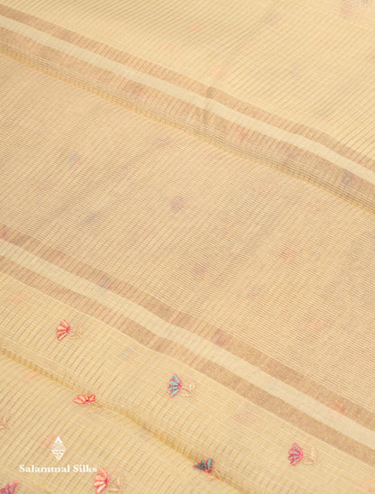 Beautiful Lavender Embroidery Floral Design Kota Cotton  Mix Saree With Fancy Border