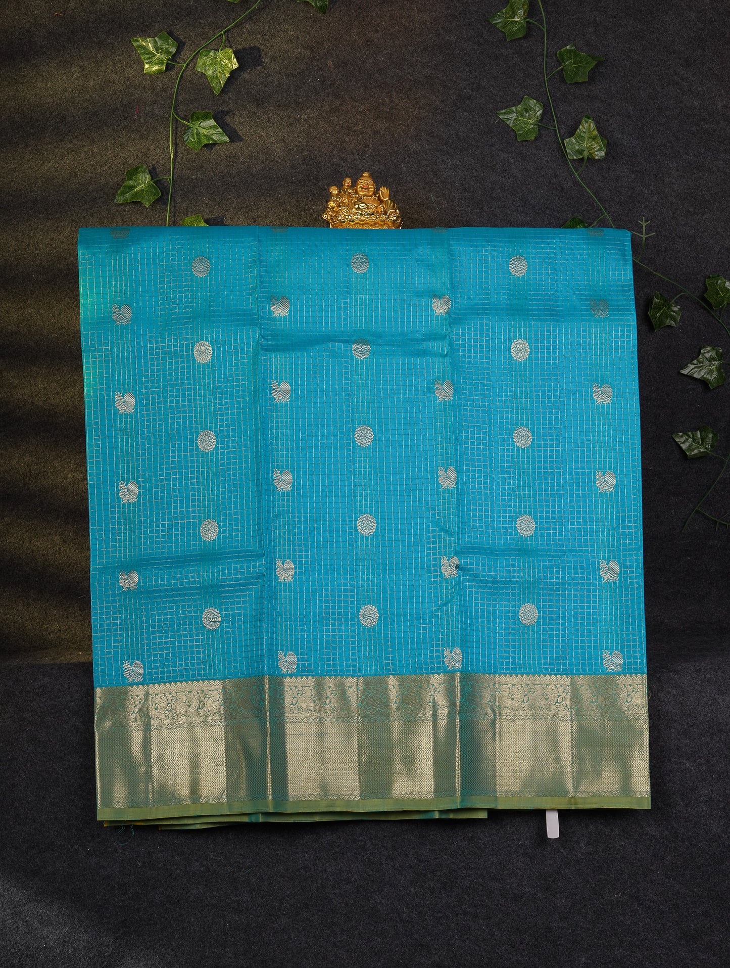 Beautiful Pure Silk Pattu Pavadai Checks With Butta (Dark Maroon) With Contrast Orange Blouse 45"