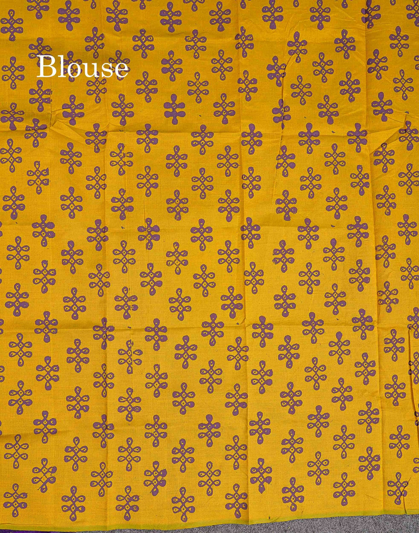 South Cotton Saree - Dual Tone Purple Printed Saree With Contrast Mustard Yellow Blouse