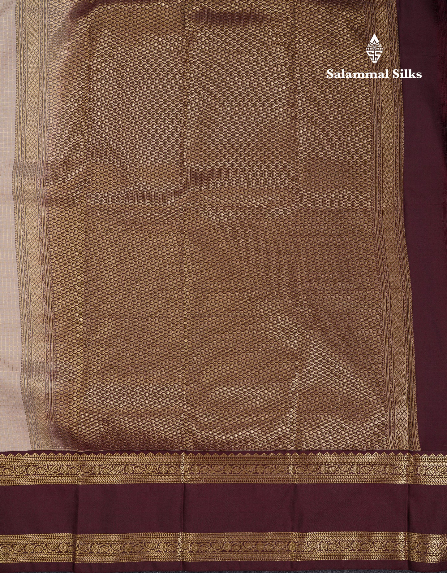 Beautiful Half White Checks With Butta Semi Silk Saree With Contrast Dark Brown Traditional Rettapet Border