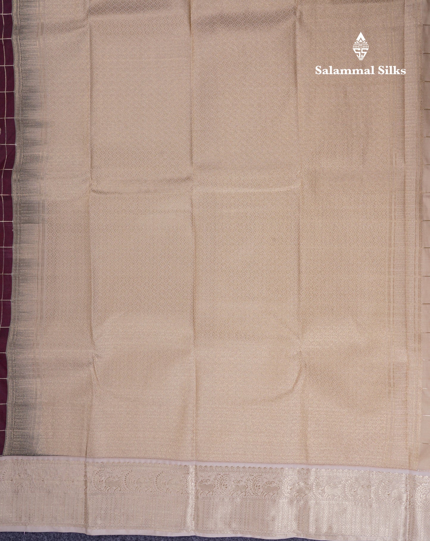 Beautiful Dark Brown Checks With Mayil & Chakaram Butta Semi Silk Saree With Contrast Cream Sandal Traditional Border