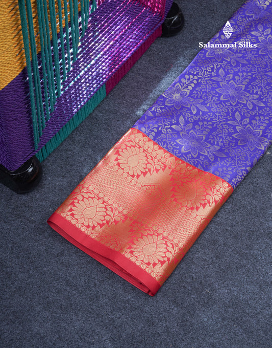 Semi Silk Pattu Pavadai (Violet) With Chilly Red Blouse 37.5"