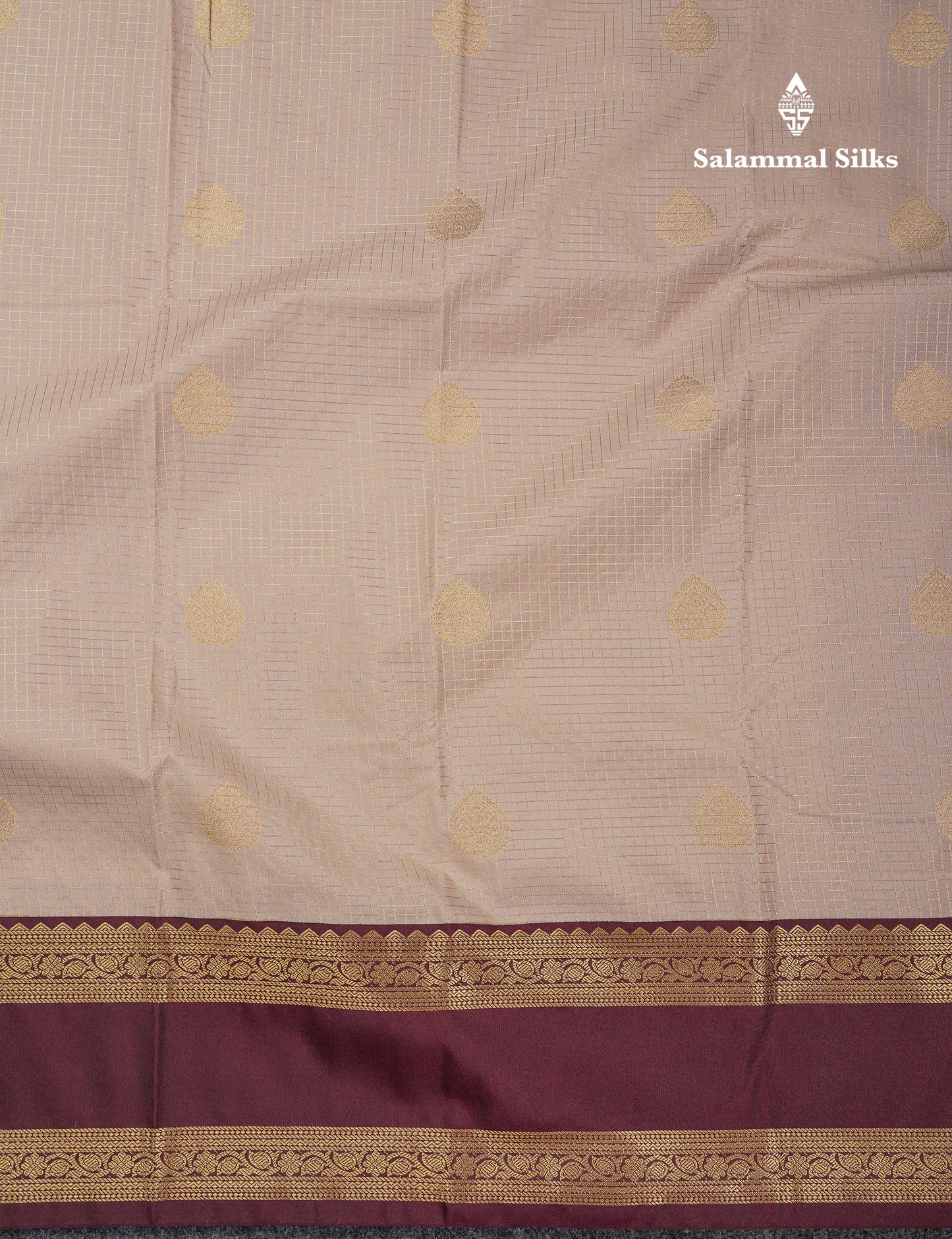 Beautiful Half White Checks With Butta Semi Silk Saree With Contrast Dark Brown Traditional Rettapet Border