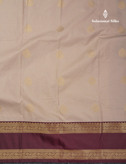 Beautiful Half White Checks With Butta Semi Silk Saree With Contrast Dark Brown Traditional Rettapet Border