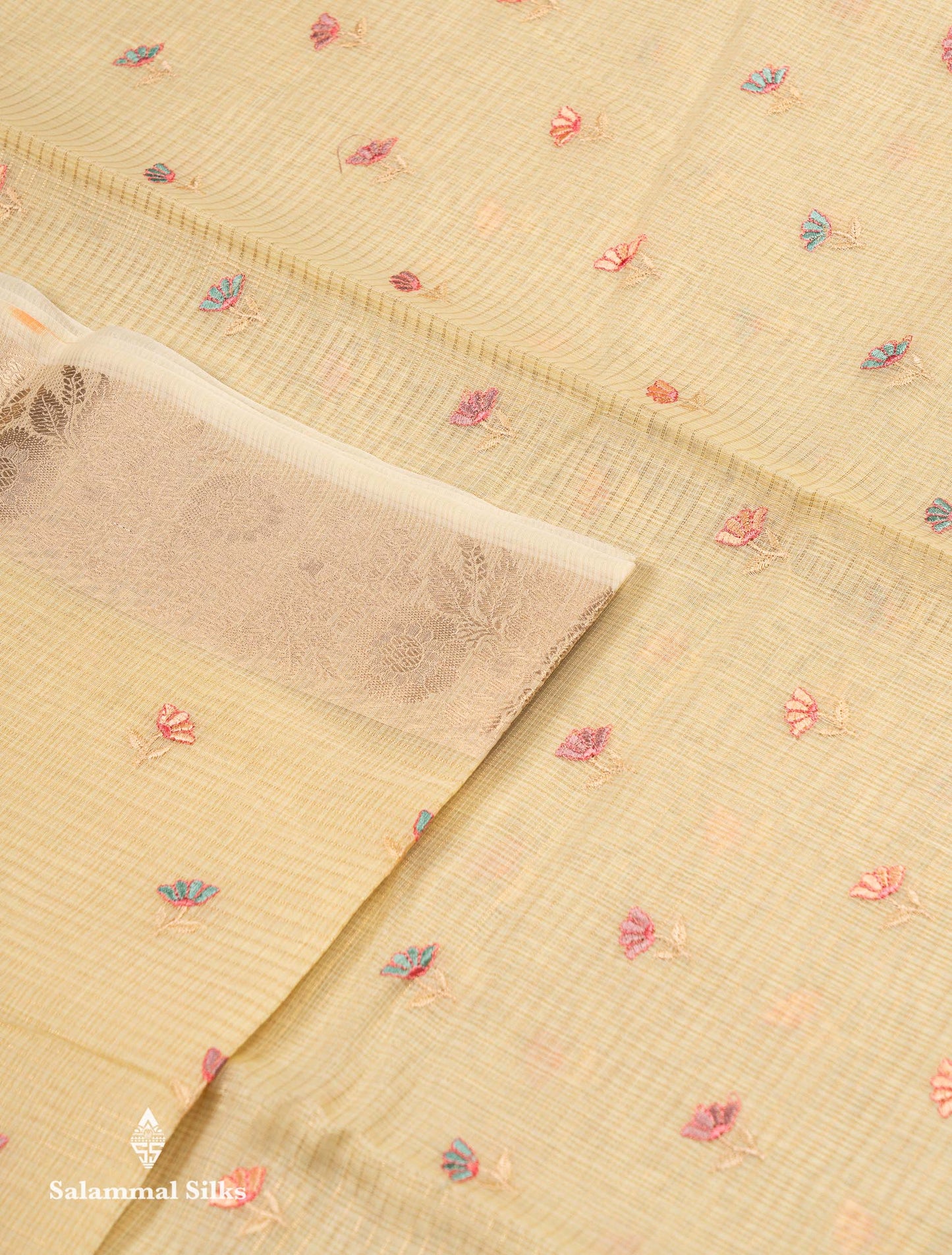 Beautiful Lavender Embroidery Floral Design Kota Cotton  Mix Saree With Fancy Border