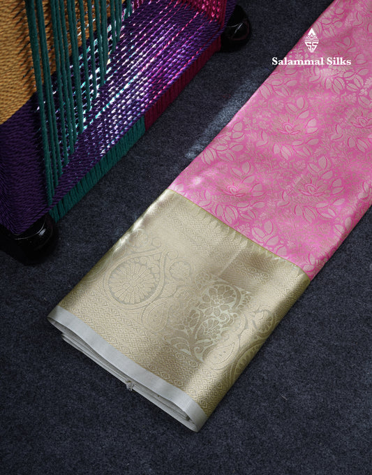 Semi Silk Pattu Pavadai (Pink) With Sandal Blouse 35.5"