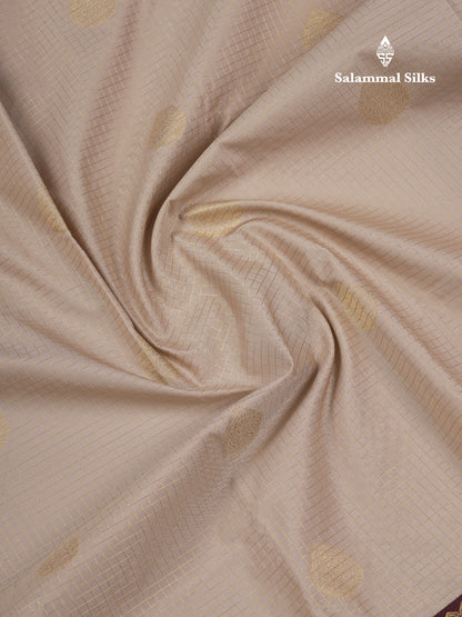 Beautiful Half White Checks With Butta Semi Silk Saree With Contrast Dark Brown Traditional Rettapet Border