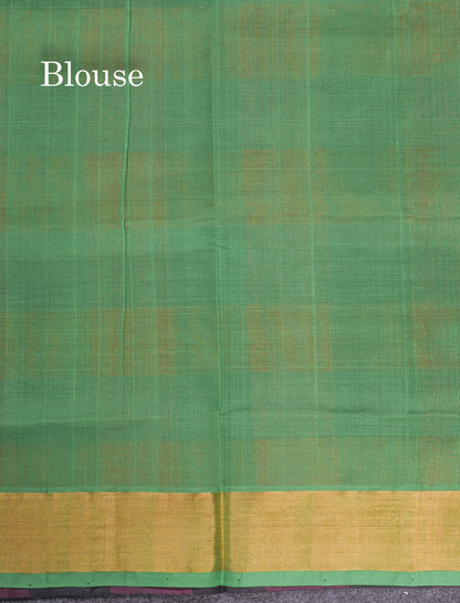 Paalum Pazham Checks Pure Silk Cotton Saree With Contrast Parrot Green Blouse