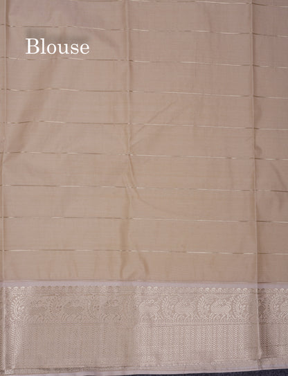 Beautiful Dark Brown Checks With Mayil & Chakaram Butta Semi Silk Saree With Contrast Cream Sandal Traditional Border