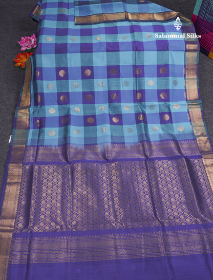 Paalum Pazham Checks Pure Silk Cotton Saree With Contrast Violet Blouse