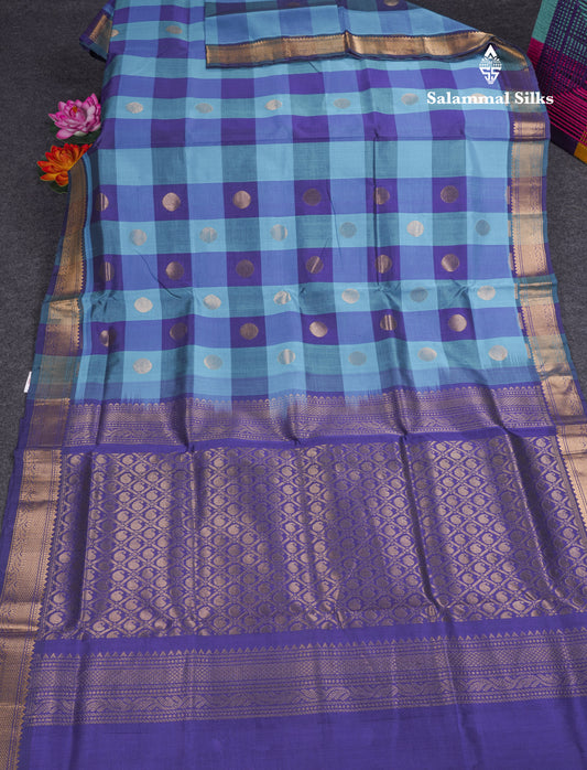 Paalum Pazham Checks Pure Silk Cotton Saree With Contrast Violet Blouse