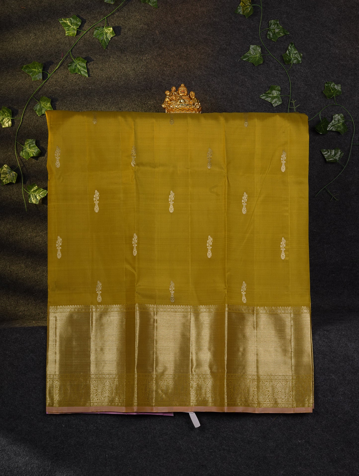 Beautiful Pure Silk Pattu Pavadai (Mehandi Green) With Contrast Light Pink Blouse 45"