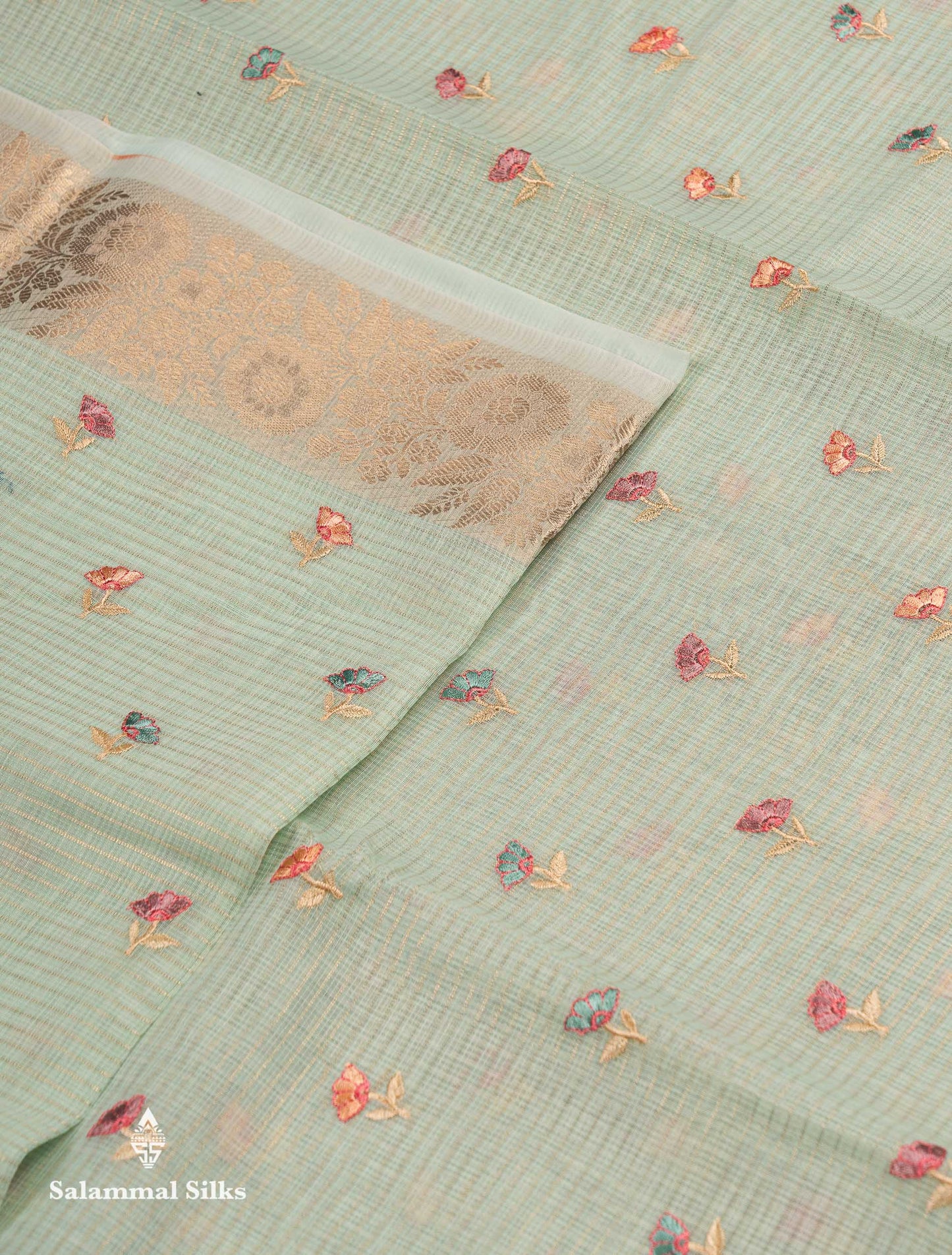 Beautiful Lavender Embroidery Floral Design Kota Cotton  Mix Saree With Fancy Border