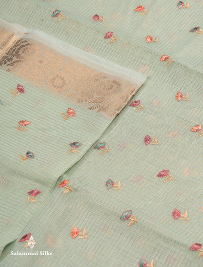 Beautiful Lavender Embroidery Floral Design Kota Cotton  Mix Saree With Fancy Border