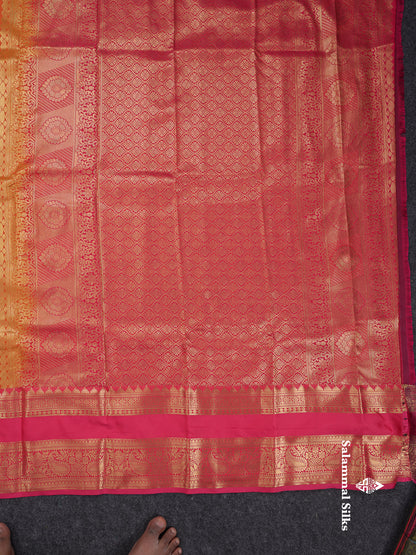 Beautiful Orange Semi Silk Saree With Contrast Chilly Reddish Pink Traditional Evening Morning Border