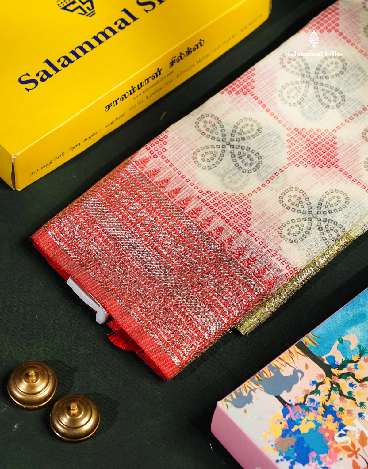 Half White Printed Cotton Mix Saree With Contrast Ganga Jamuna Traditional Border