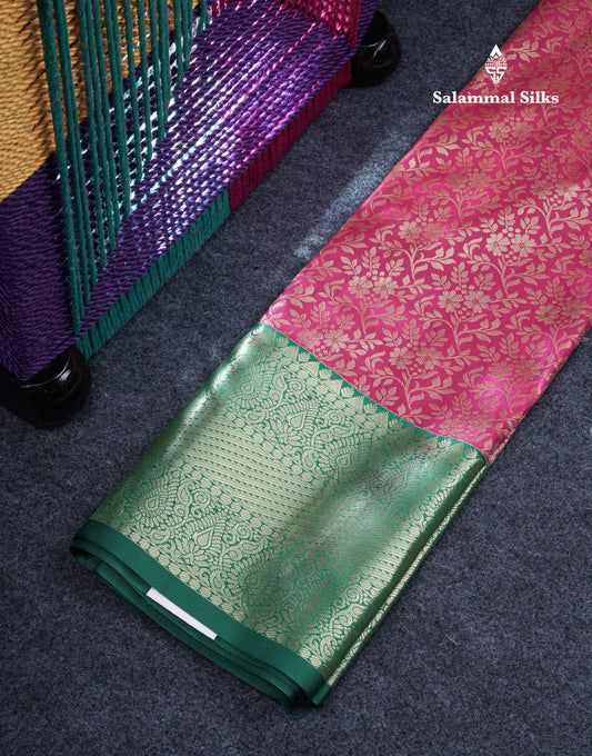 Semi Silk Pattu Pavadai (Rani Pink) With Bottle Green Blouse 37"