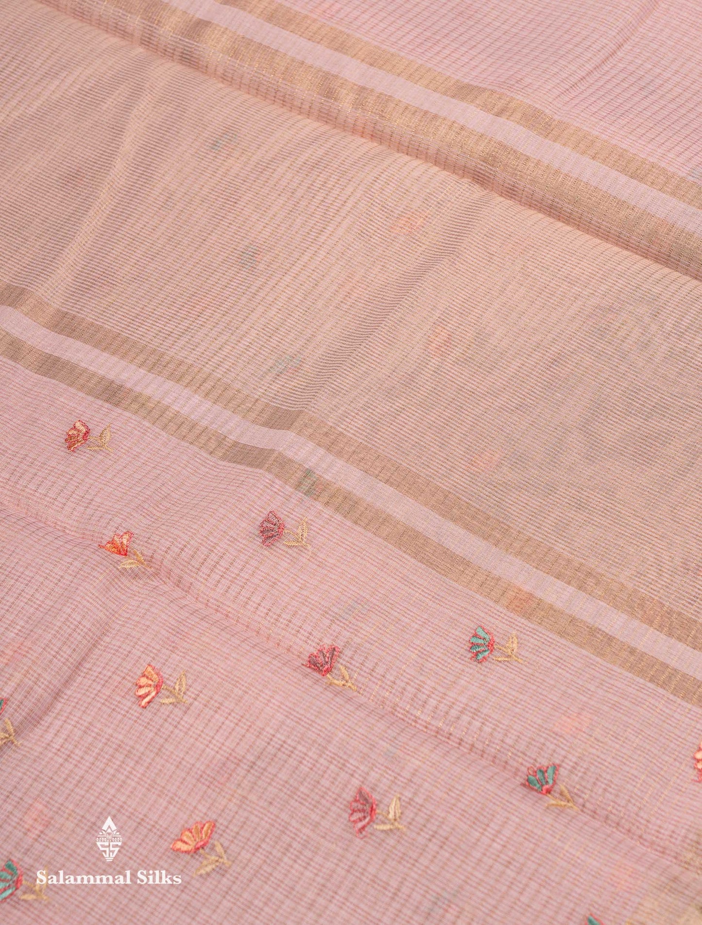 Beautiful Lavender Embroidery Floral Design Kota Cotton  Mix Saree With Fancy Border