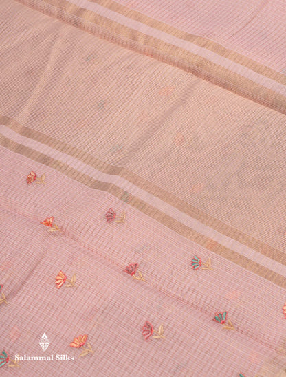 Beautiful Lavender Embroidery Floral Design Kota Cotton  Mix Saree With Fancy Border