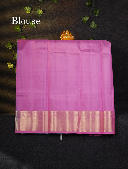 Beautiful Pure Silk Pattu Pavadai (Sapphire Blue) With Contrast Light Pink Blouse 45"