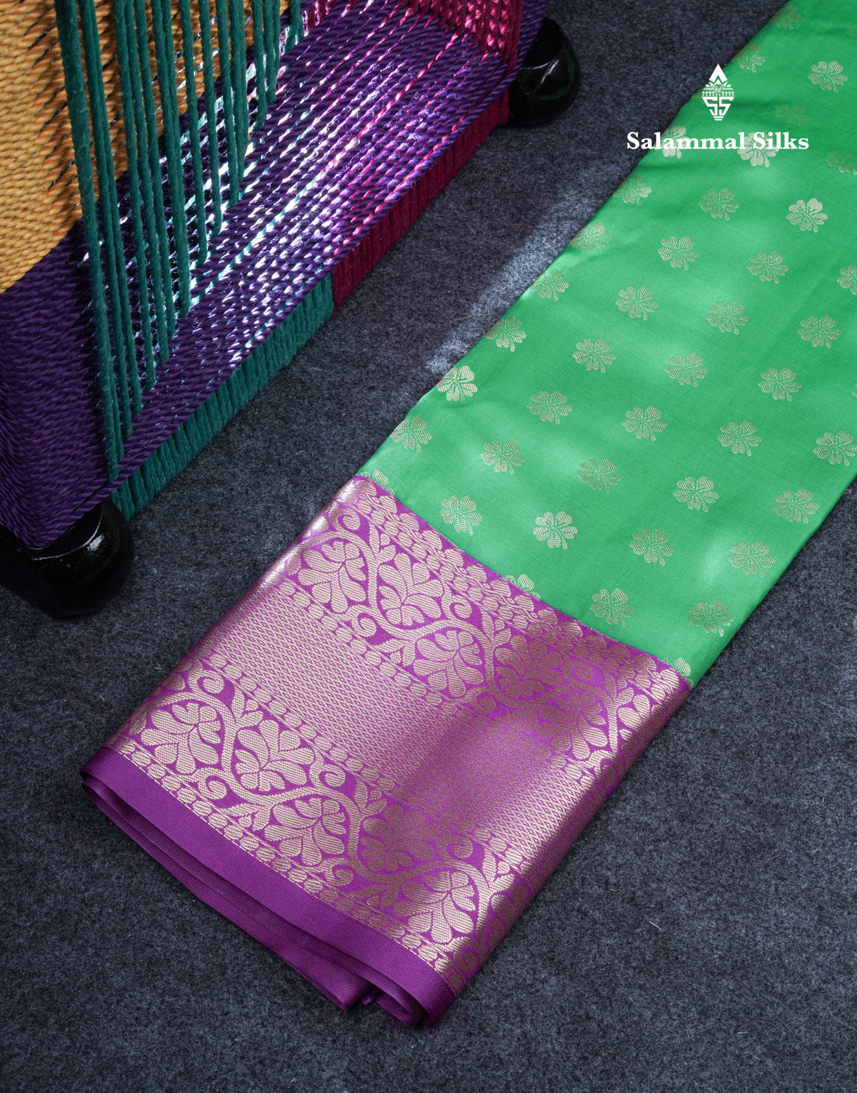 Semi Silk Pattu Pavadai (Green) With Purple Blouse 37"