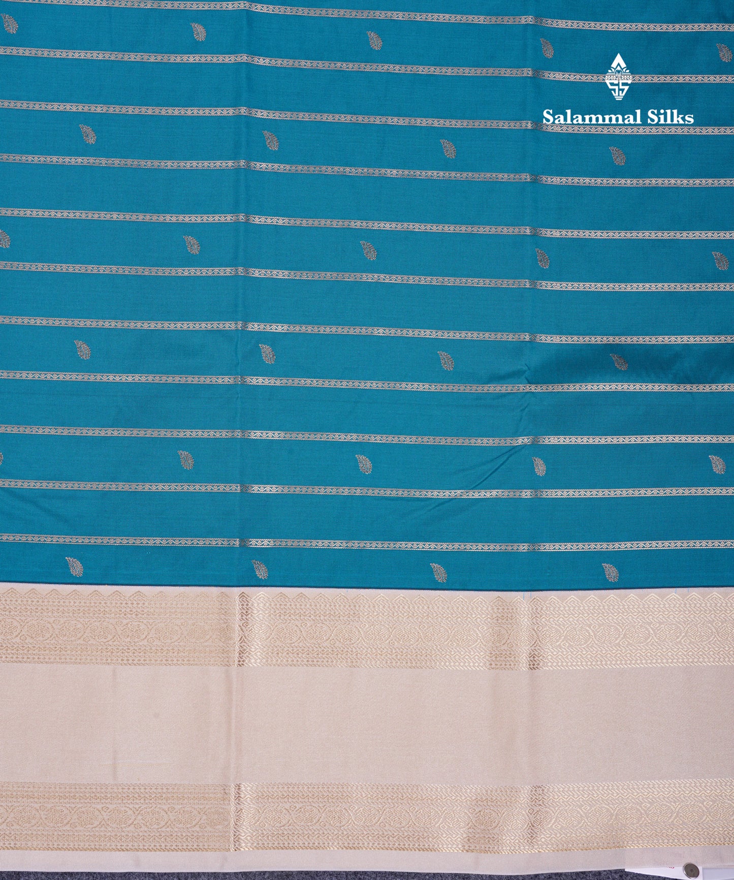 Beautiful Bottle Green Semi Silk Saree With Contrast Cream Sandal Rettapet Traditional Border