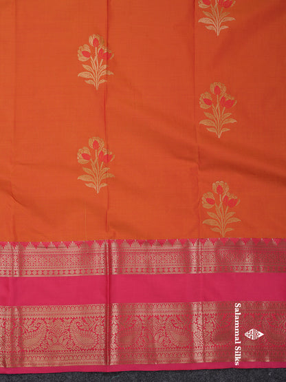 Beautiful Orange Semi Silk Saree With Contrast Chilly Reddish Pink Traditional Evening Morning Border