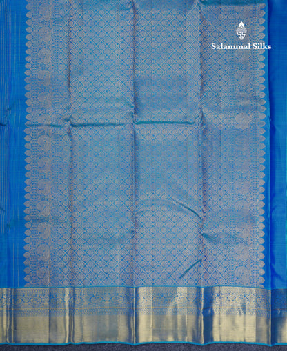 Beautiful Dual Tone Blue Pure Kanjivaram Silk Saree With Traditional Border