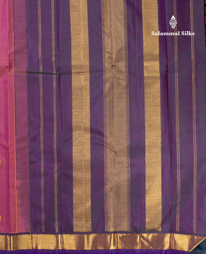 Mustard Yellow Pure Kanjivaram Silk Saree With Contrast Dark Purple Small Traditional Border