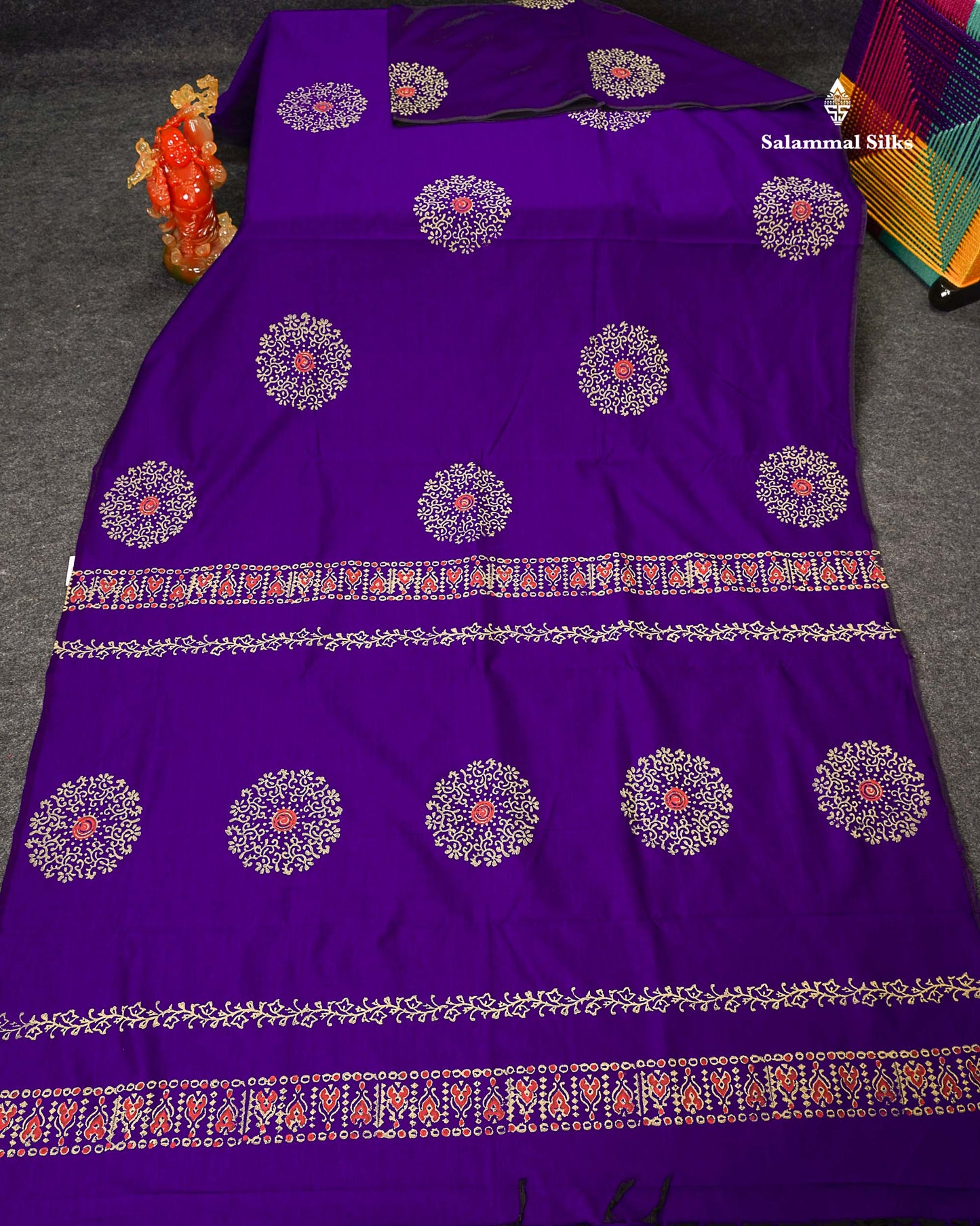 South Cotton Saree - Violet Printed Saree With Contrast Cream Blouse