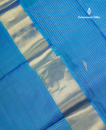 Beautiful Dual Tone Blue Pure Kanjivaram Silk Saree With Traditional Border