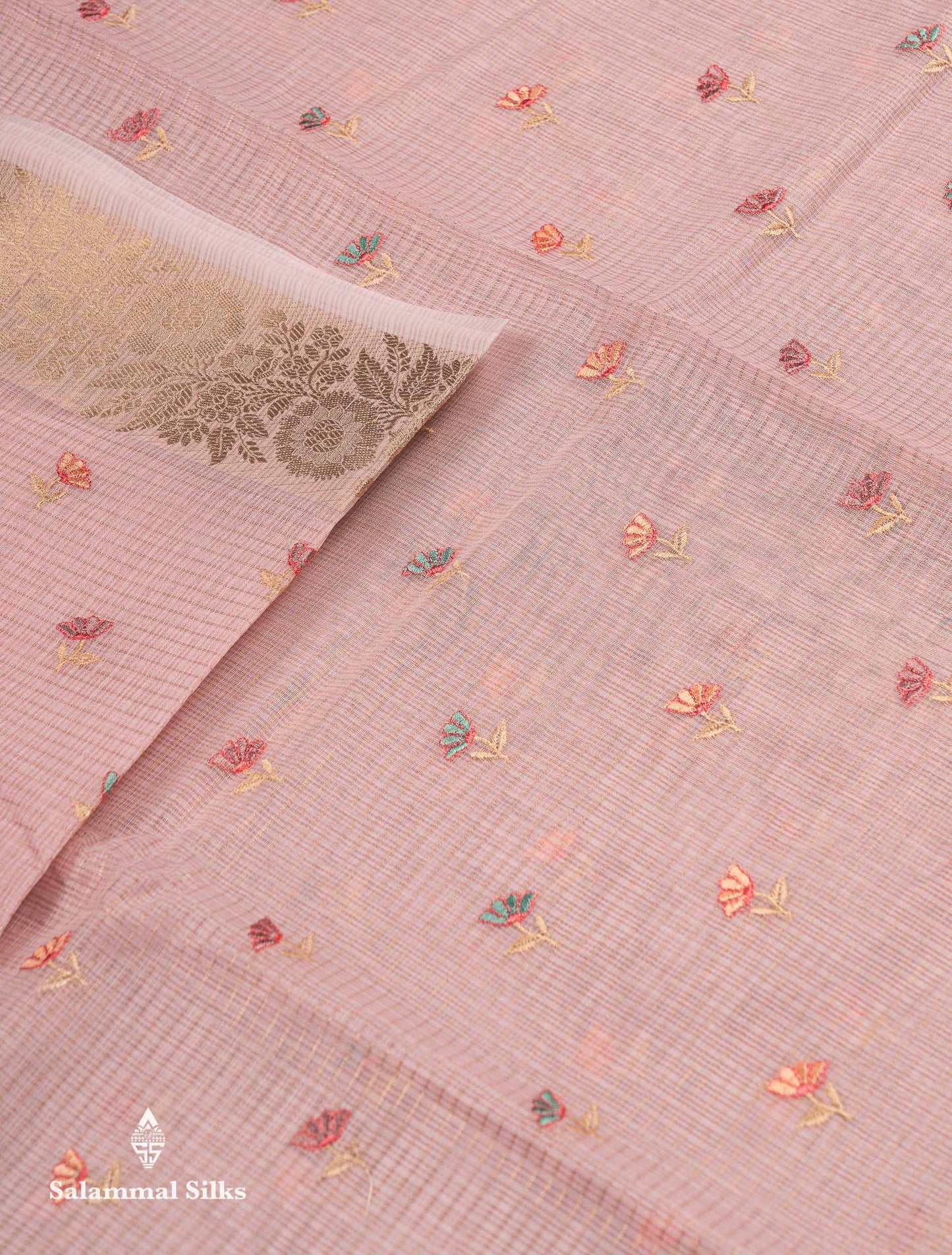 Beautiful Lavender Embroidery Floral Design Kota Cotton  Mix Saree With Fancy Border