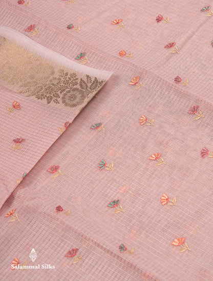 Beautiful Lavender Embroidery Floral Design Kota Cotton  Mix Saree With Fancy Border