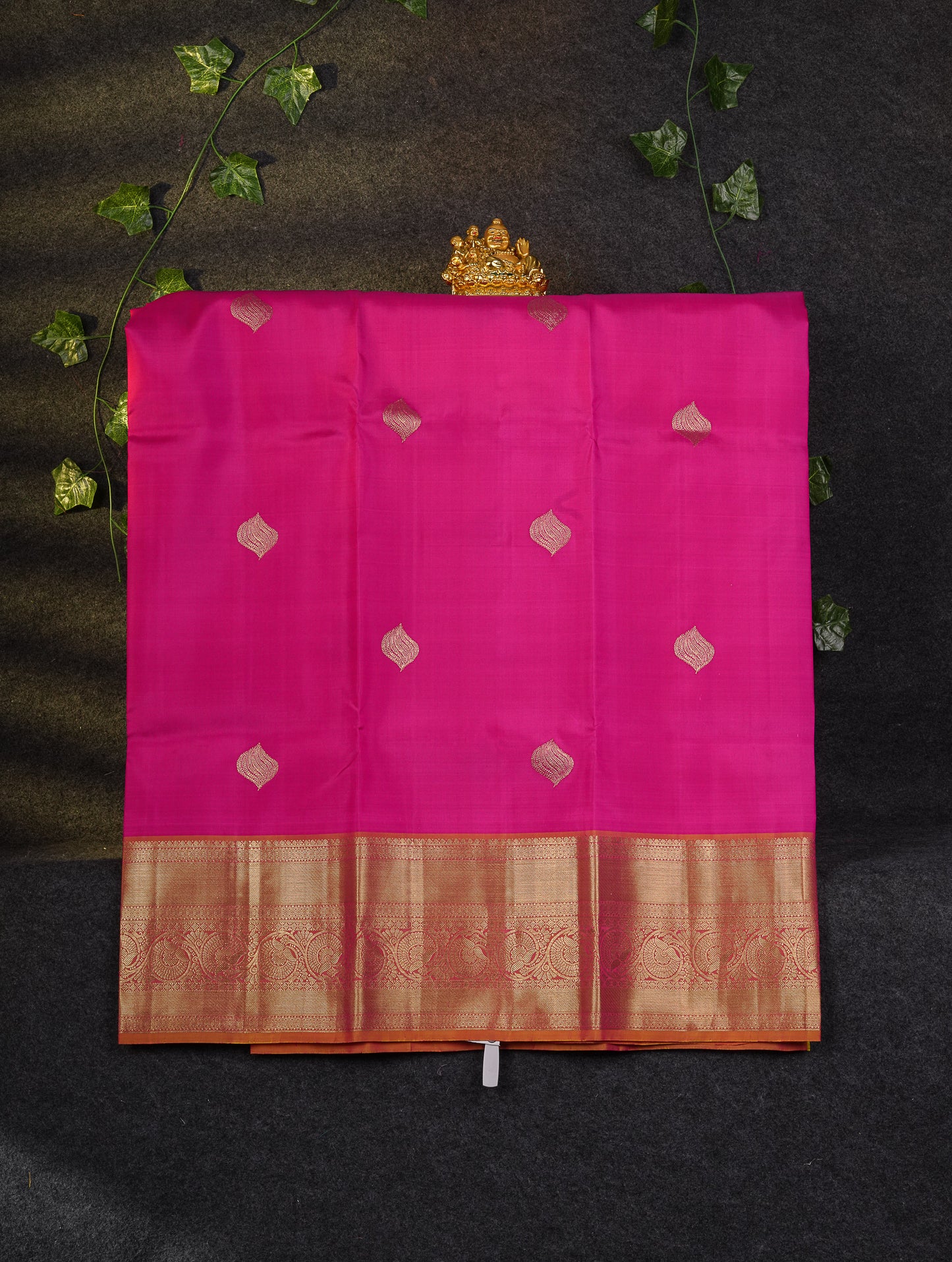 Beautiful Pure Silk Pattu Pavadai (Magenta Pink) With Contrast Pinkish Orange Blouse 45"
