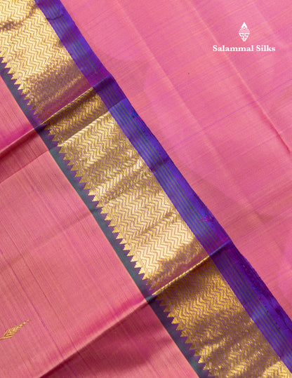 Mustard Yellow Pure Kanjivaram Silk Saree With Contrast Dark Purple Small Traditional Border