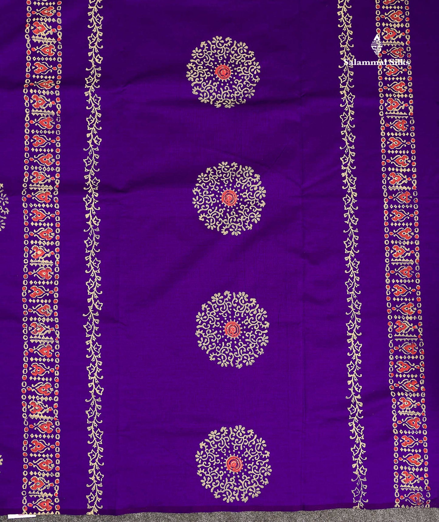 South Cotton Saree - Violet Printed Saree With Contrast Cream Blouse