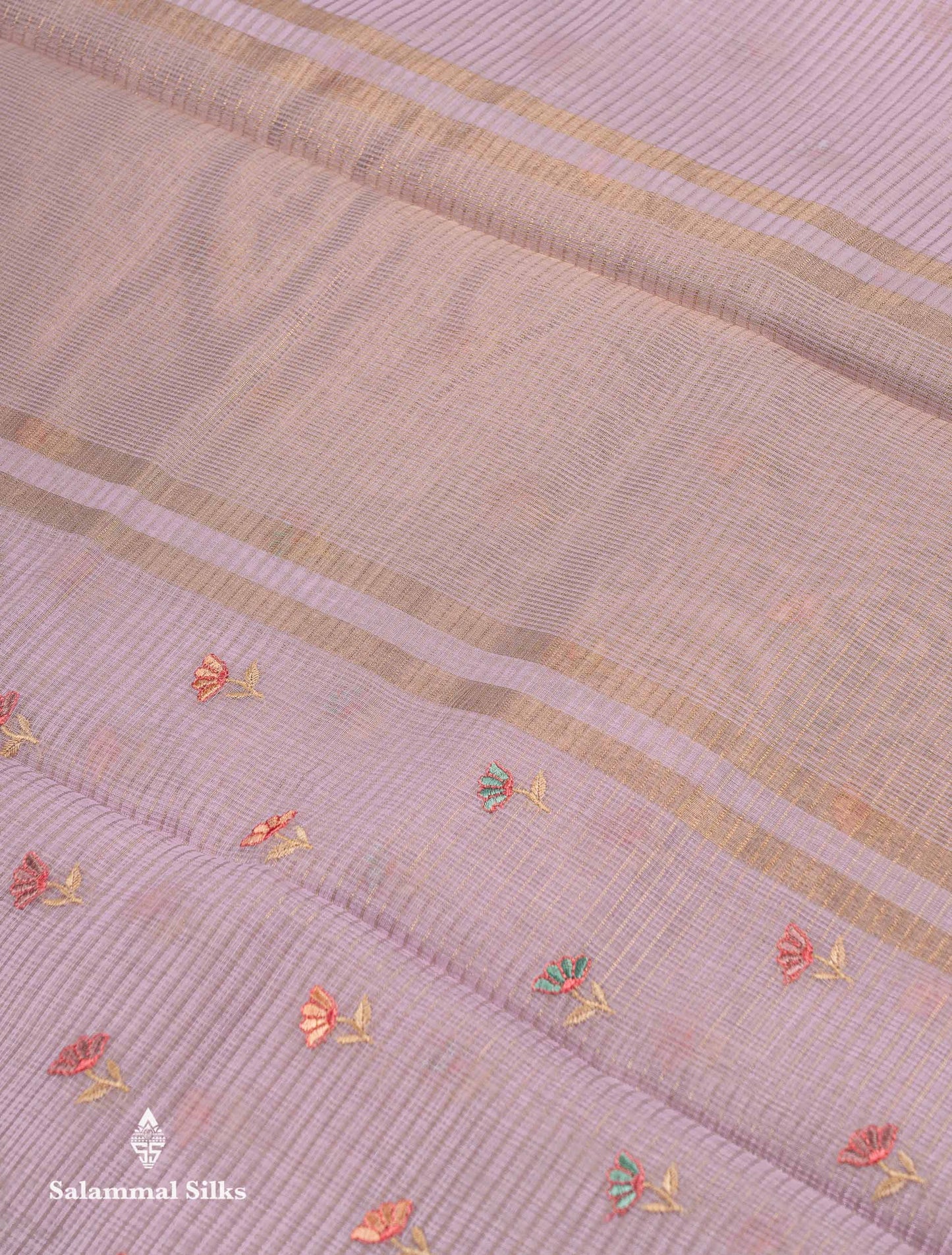 Beautiful Lavender Embroidery Floral Design Kota Cotton  Mix Saree With Fancy Border